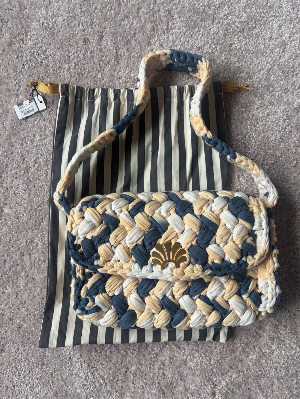 Lele Sadoughi Lyle Braided Shoulder Bag - Navy, Cream & Yellow